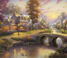 Холст с красками "Рисование по номерам. Милый домик в роще у моста", 40x50 см Рыжий кот