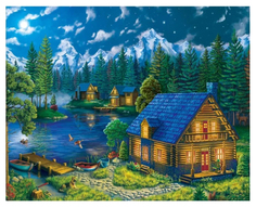 Картина по номерам домик у ночного озера 40x50 см Рыжий кот Х-8223