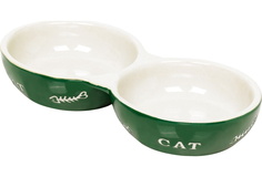Миска для кошек Nobby с рисунком Cat, двойная, керамическая, зеленая, 22x11,5x3,5 см