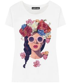 Футболка женская ALEXANDER KONASOV "Brunette with flowers" белая S