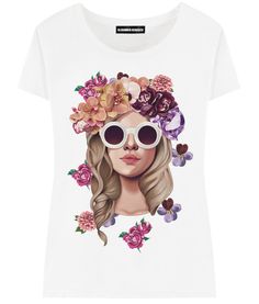 Футболка женская ALEXANDER KONASOV "Blonde with flowers" белая 2XL