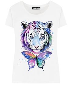 Футболка женская ALEXANDER KONASOV "Тигр с бабочкой" белая XS