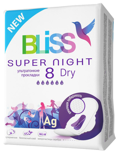 Прокладки Bliss Super Night Dry ультратонкие 8 шт
