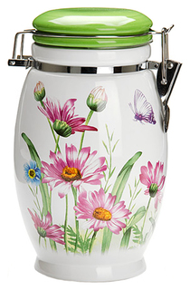 26242 Банка для сыпучих продуктов 1,15л с крышкой "Цветы" LR (х18) Loraine