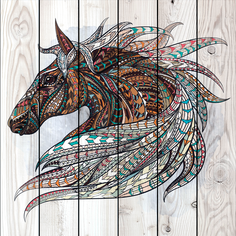 Картина на дереве Тотем Лошадь 90 х 90 см Дом Корлеоне