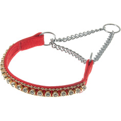 Ошейник-полуудавка ZooOne со стразами, с цугом (хром), красный, 10 мм x 18-25 см