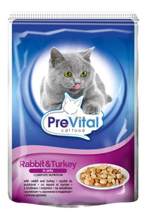 Влажный корм для кошек PreVital Classic, кролик, индейка, 100г