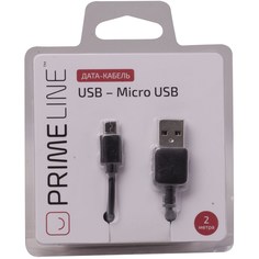 Дата-кабель PrimeLine USB-microUSB 2м Black Deppa