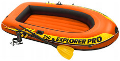 Надувная лодка Intex Explorer PRO - 300 с веслами и насосом С58358 Красный