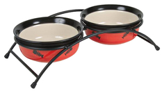 Двойная миска для кошек TRIXIE, металл, резина, бежевый, красный, черный, 2 шт по 0.25 л