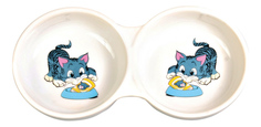 Двойная миска для кошек TRIXIE, керамика, белый, синий, 2 шт по 0.15 л