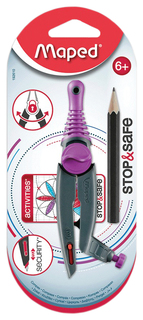 Циркуль STOP & SAFE с безопас,иглой, фиксация штанг, блистер,MAPED