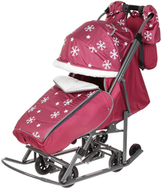 Санки-коляска Pikate Снежинки Малиновый
