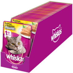 Влажный корм для кошек Whiskas паштет из курицы с индейкой, 24 шт по 85г