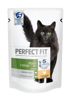 Влажный корм для кошек старше 7 лет Perfect Fit Senior с курицей в соусе, 85г