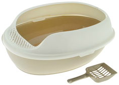 Туалет для кошек с бортиком N1, размер 50х38х20см., бежевый Макар