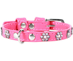 Ошейник для собак COLLAR Glamour кожаный, с клеевыми стразами, розовый, 15 мм 27-36 см