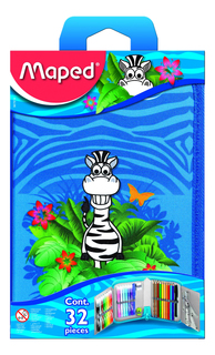 Пенал с вложением канцелярских принадлежностей для детей JUNGLE Maped