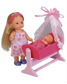 Кукла Simba Еви+Пупс в кроватке розовый (5736242)