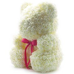 Мишка из роз бежевый 40см + подарочная коробка Happy Everyday