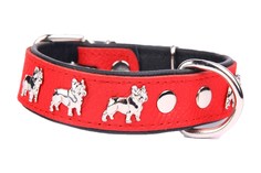 Ошейник для собак ZOOLESZCZ "French Bulldog", красно-черный, обхват шеи 60 см