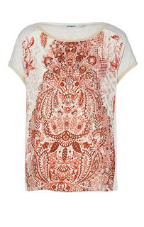 Футболка женская Desigual 19SWTKBW 1001 серая/бежевая/коричневая/красная/золотистая XL