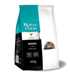 Сухой корм для кошек ROYAL FARM Senior Sterelised, для пожилых стерилизованных, 0,4кг