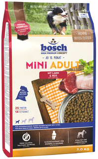 Сухой корм для собак Bosch Mini Adult, для мелких пород, ягненок и рис, 3кг