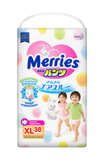 Подгузники-трусики Merries XL (12-22 кг), 38 шт.
