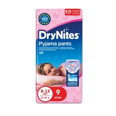 Подгузники-трусики Huggies DryNites для девочек 8-15 лет, 9 шт.