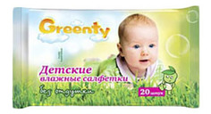 Детские влажные салфетки Greenty 20 шт.