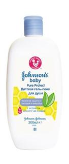 Детская гель-пена johnsons baby pure protect для душа антибактериальная, 300 мл