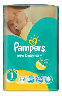 Подгузники Pampers New Baby-Dry 1 (2-5 кг), 43 шт.