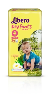 Подгузники-трусики Libero Dry Pants Size 4 (7-11кг), 34 шт.