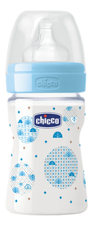Детская бутылочка Chicco Wellbeing Boy нормальный поток - 150 мл (голубая)