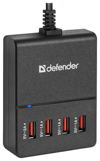 Сетевое зарядное устройство Defender UPA-40 4 USB 5А Black