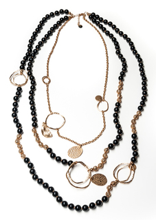 Колье Moon Paris цепь,золотистые кольца с пластинами и вставки в форме ореха (черный)