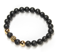 Браслет Moon Paris стрейч с вулканическим камнем и стразами (черный, золотистый)