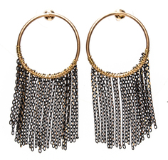 Серьги Moon Paris золотистые, подвески кольца с цепями (черный)