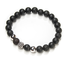 Браслет Moon Paris стрейч с вулканическим камнем и стразами (черный, серебристый)