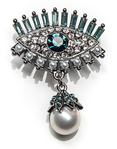 Брошь Moon Paris всевидящее око с подвеской жемчугом, стразами и кристаллами (синий)