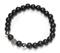 Браслет Moon Paris стрейч с шунгитом и стразами (черный, серебристый)