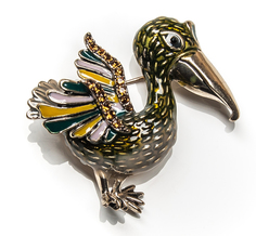 Брошь Moon Paris пеликан со стразами (зеленый)