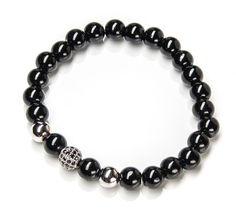 Браслет Moon Paris стрейч с черным агатом и стразами (черный, серебристый)