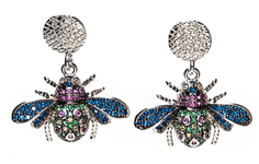 Серьги Moon Paris диски с подвесками, радужная моль со стразами (серебристый)