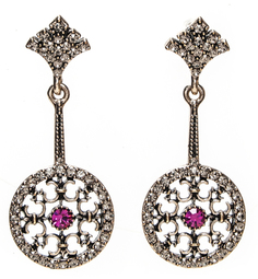 Серьги Moon Paris подвески диски с узорами,кристаллами и стразами (малиновый)