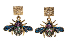 Серьги Moon Paris квадраты с подвесками,радужная моль со стразами (золотистый)