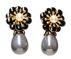 Серьги Moon Paris подвески цветы с жемчужинами (серый)