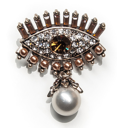 Брошь Moon Paris всевидящее око с подвеской жемчугом, стразами и кристаллами (коричневый)