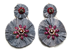 Серьги Moon Paris подвески из рафия с кристаллами по центру (серый)